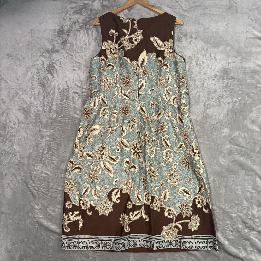 Dressbarn Women's Sleeveless Floral Paisley Dress Plus Size 16W Midi Retro Brown - Picture 2 of 10